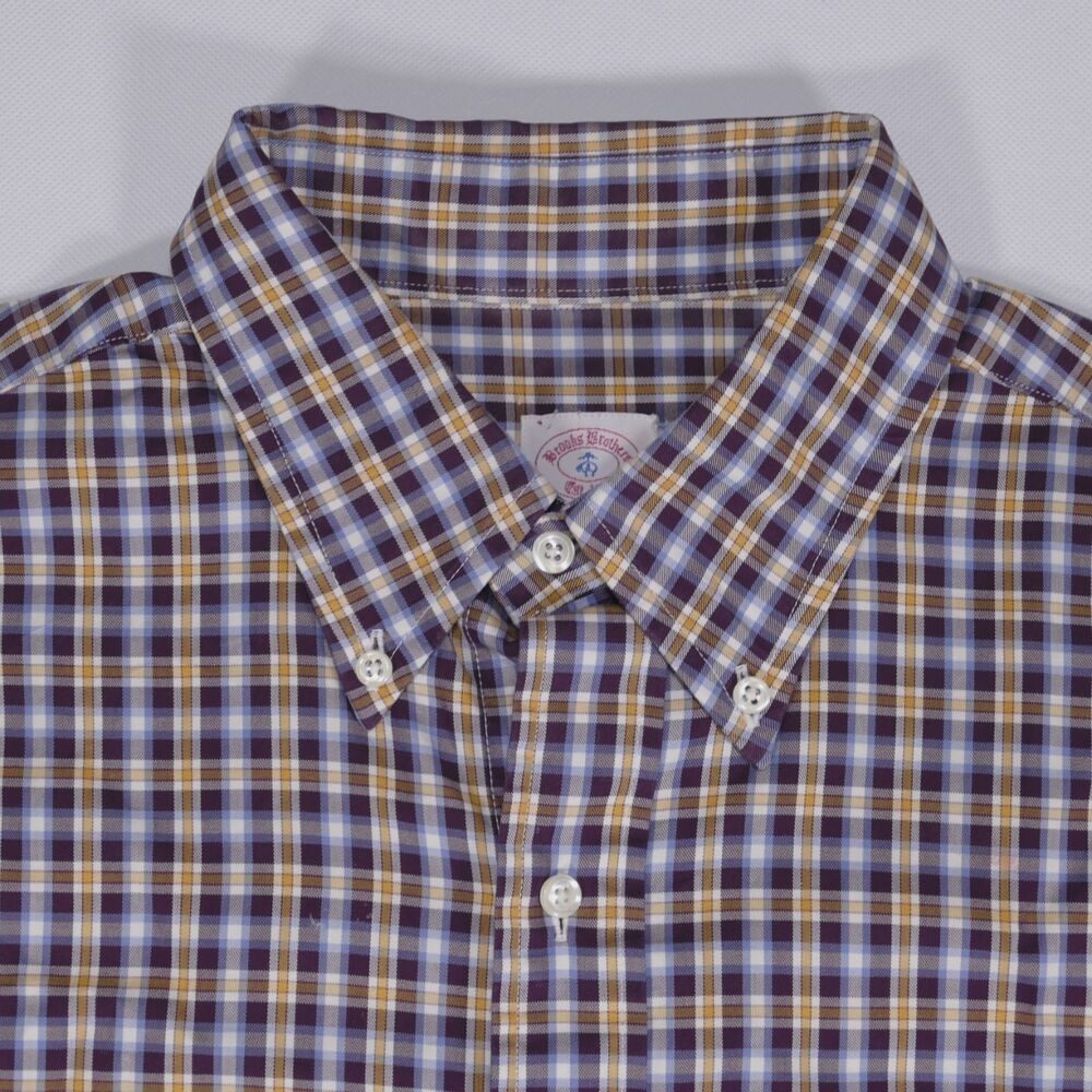 Brooks Brothers Shirt Mens Large Wine Red Yellow Button Down Long Sleeve